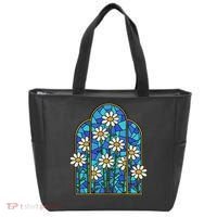 White Wildflower Flower Mosaic Church Window Tote Bag thumb 0