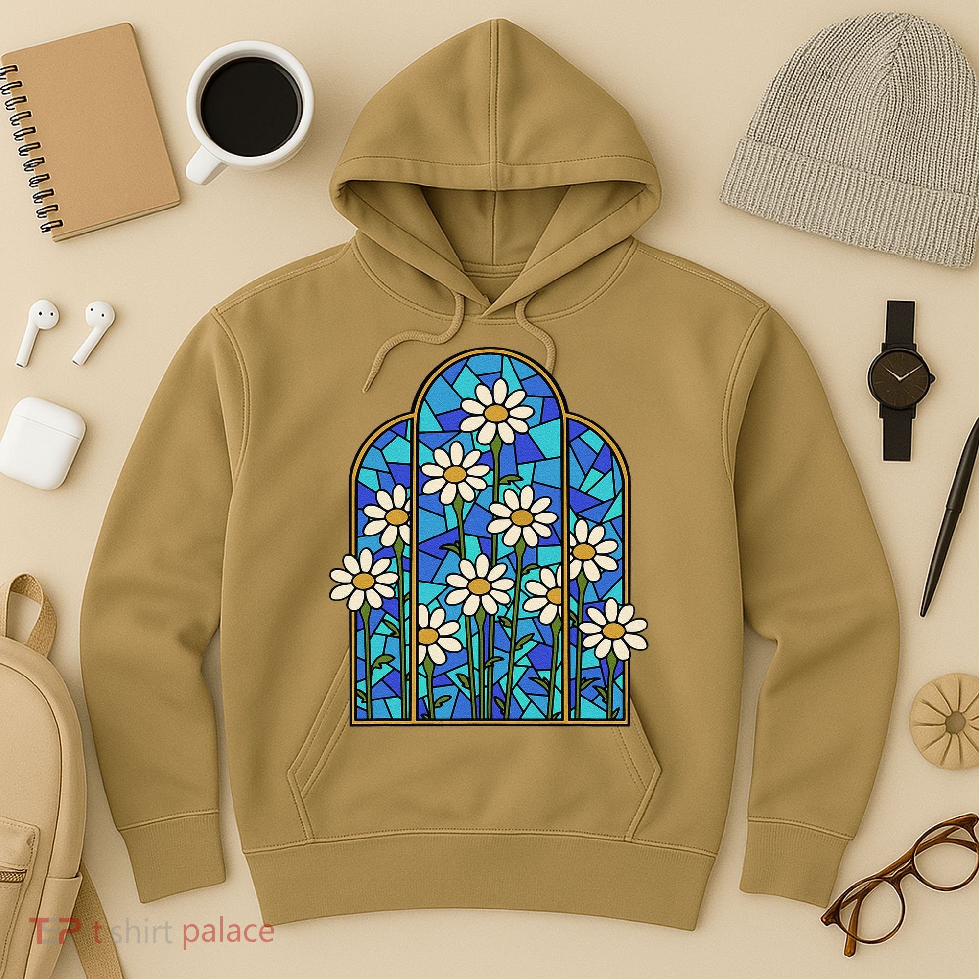 White Wildflower Flower Mosaic Church Window Hoodie