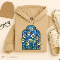 White Wildflower Flower Mosaic Church Window Hoodie thumb 4