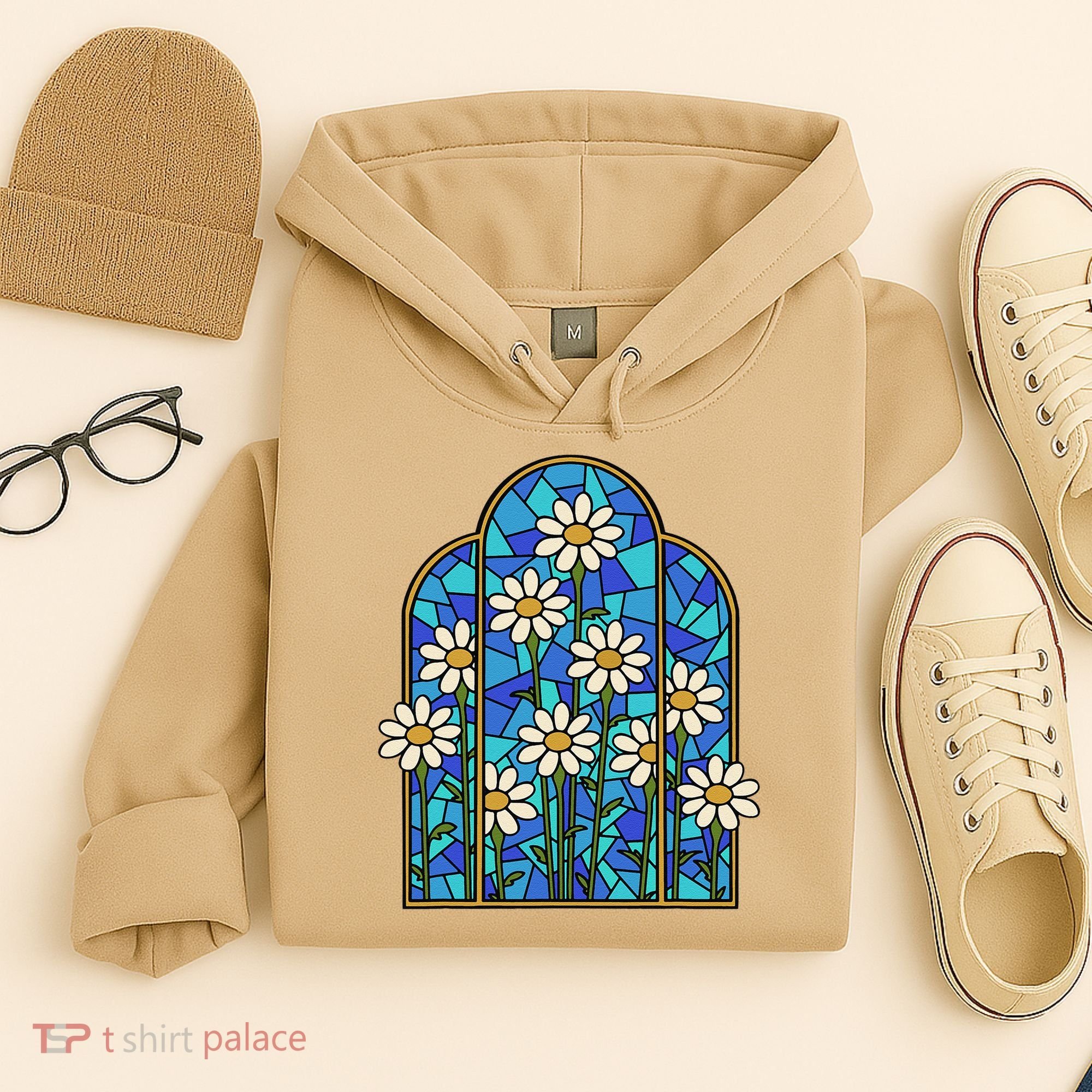 White Wildflower Flower Mosaic Church Window Hoodie