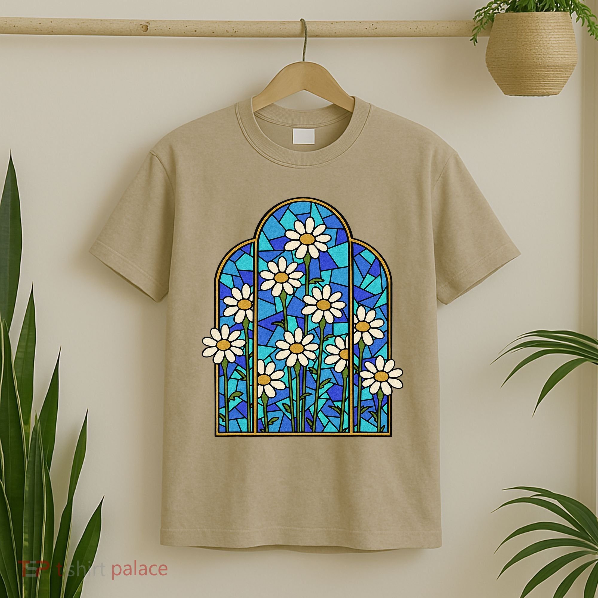White Wildflower Flower Mosaic Church Window T-Shirt
