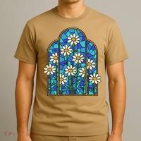 White Wildflower Flower Mosaic Church Window T-Shirt thumb 3