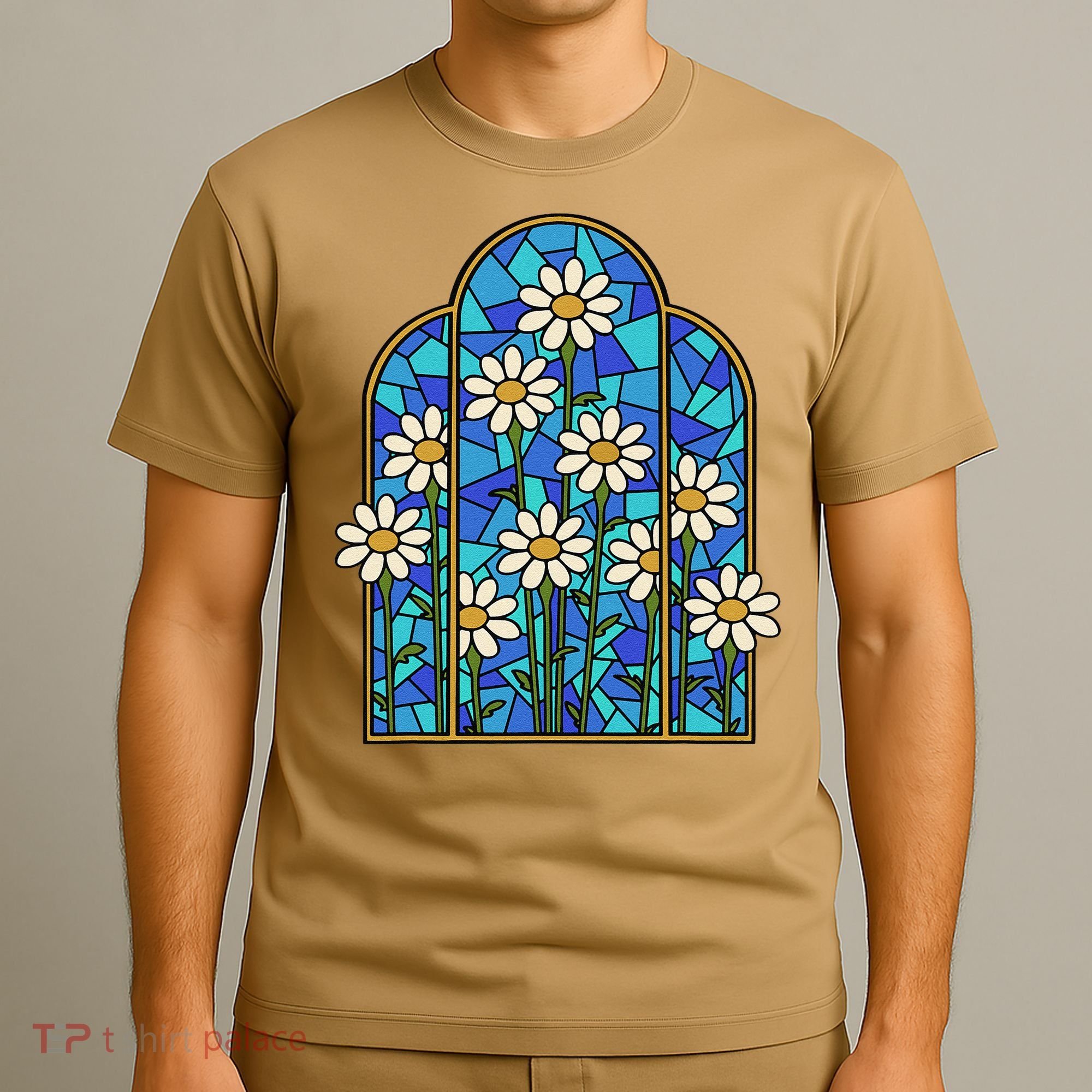 White Wildflower Flower Mosaic Church Window T-Shirt