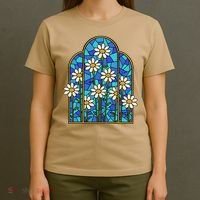 White Wildflower Flower Mosaic Church Window T-Shirt thumb 4