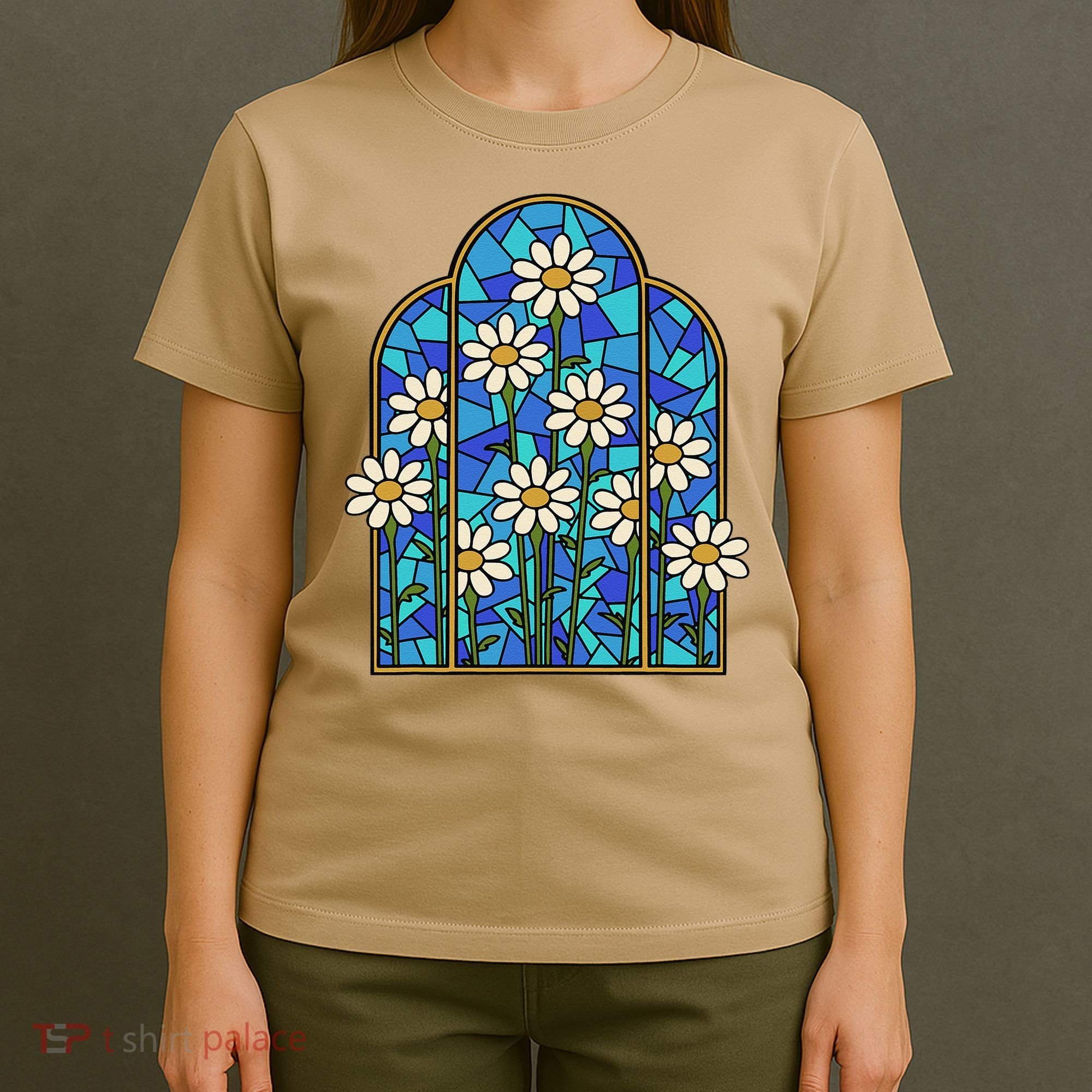 White Wildflower Flower Mosaic Church Window T-Shirt