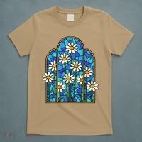 White Wildflower Flower Mosaic Church Window T-Shirt thumb 5