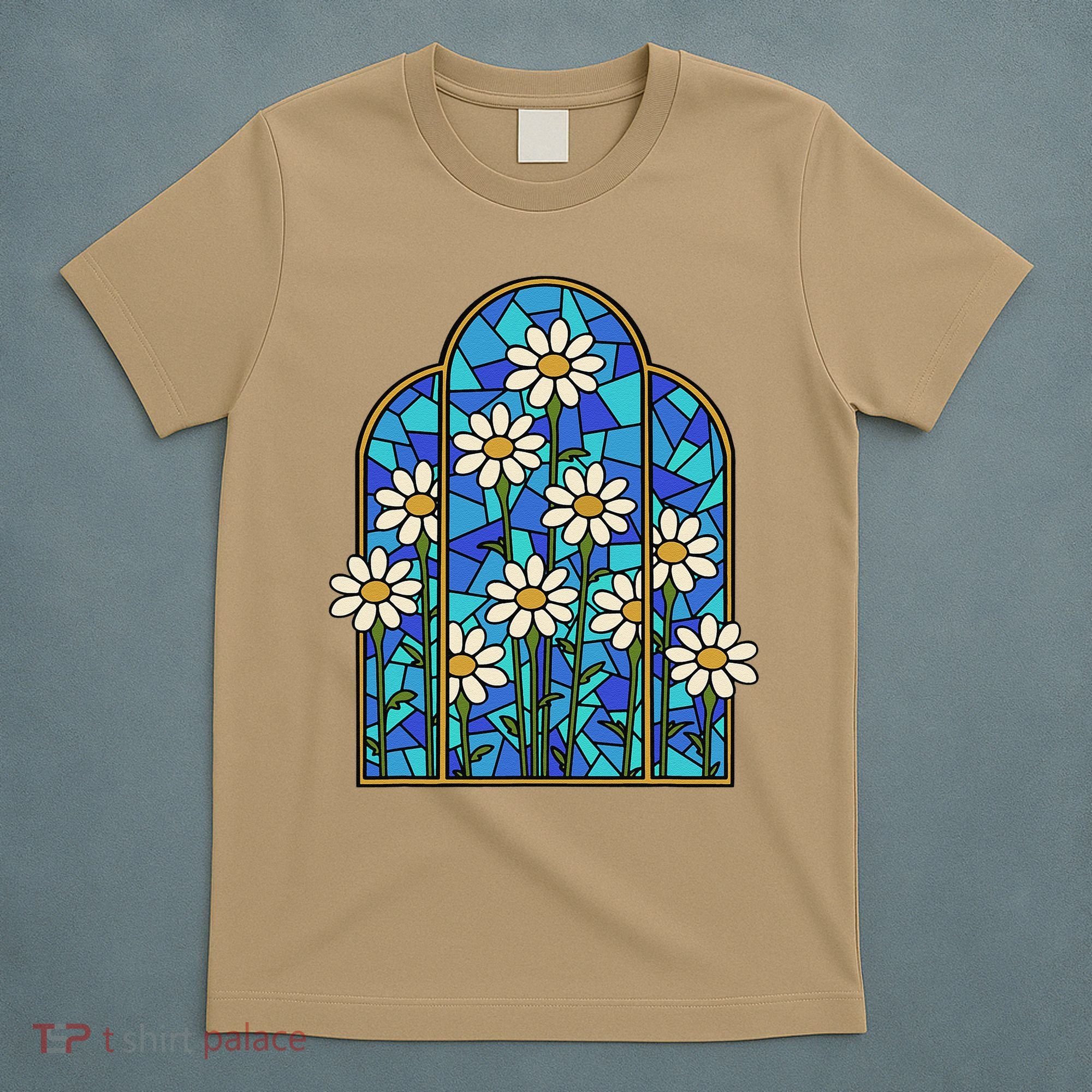 White Wildflower Flower Mosaic Church Window T-Shirt