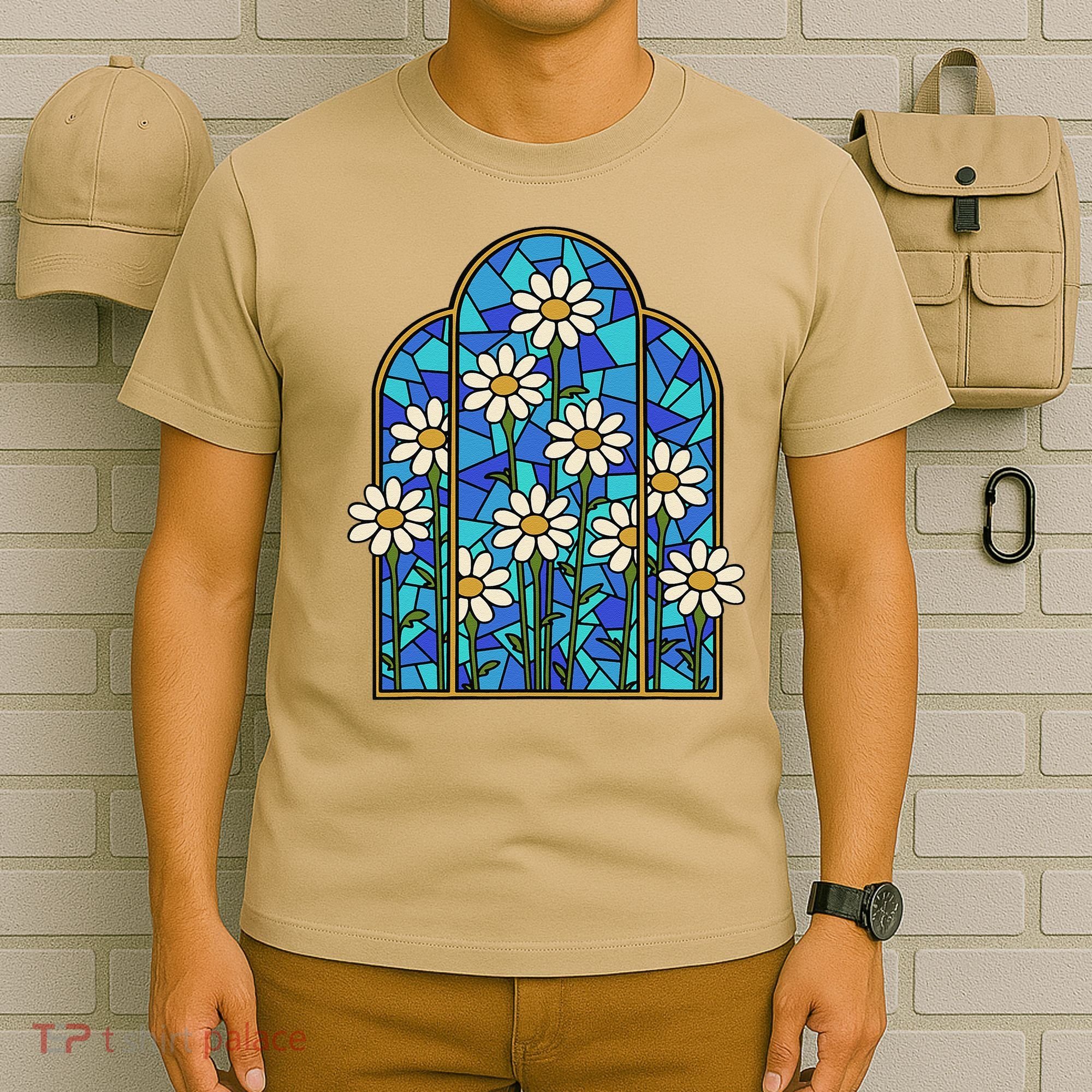 White Wildflower Flower Mosaic Church Window T-Shirt