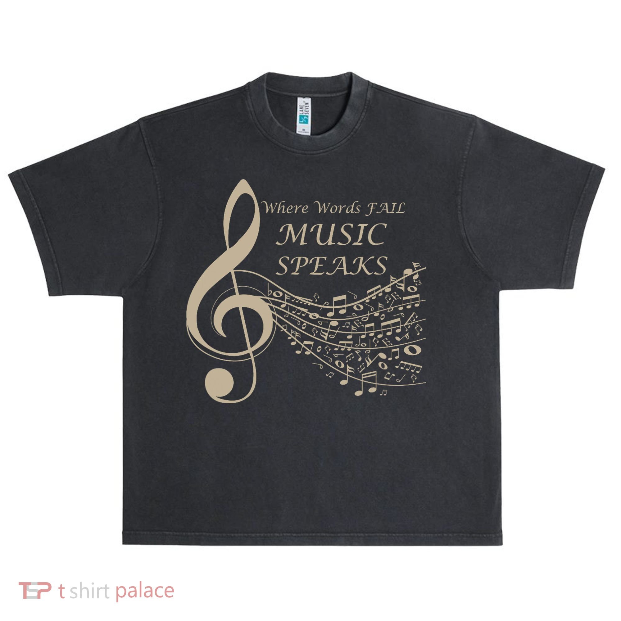 Where Words Fail Music Speaks Musical Music Notes Urban Oversized Heavyweight T-Shirt