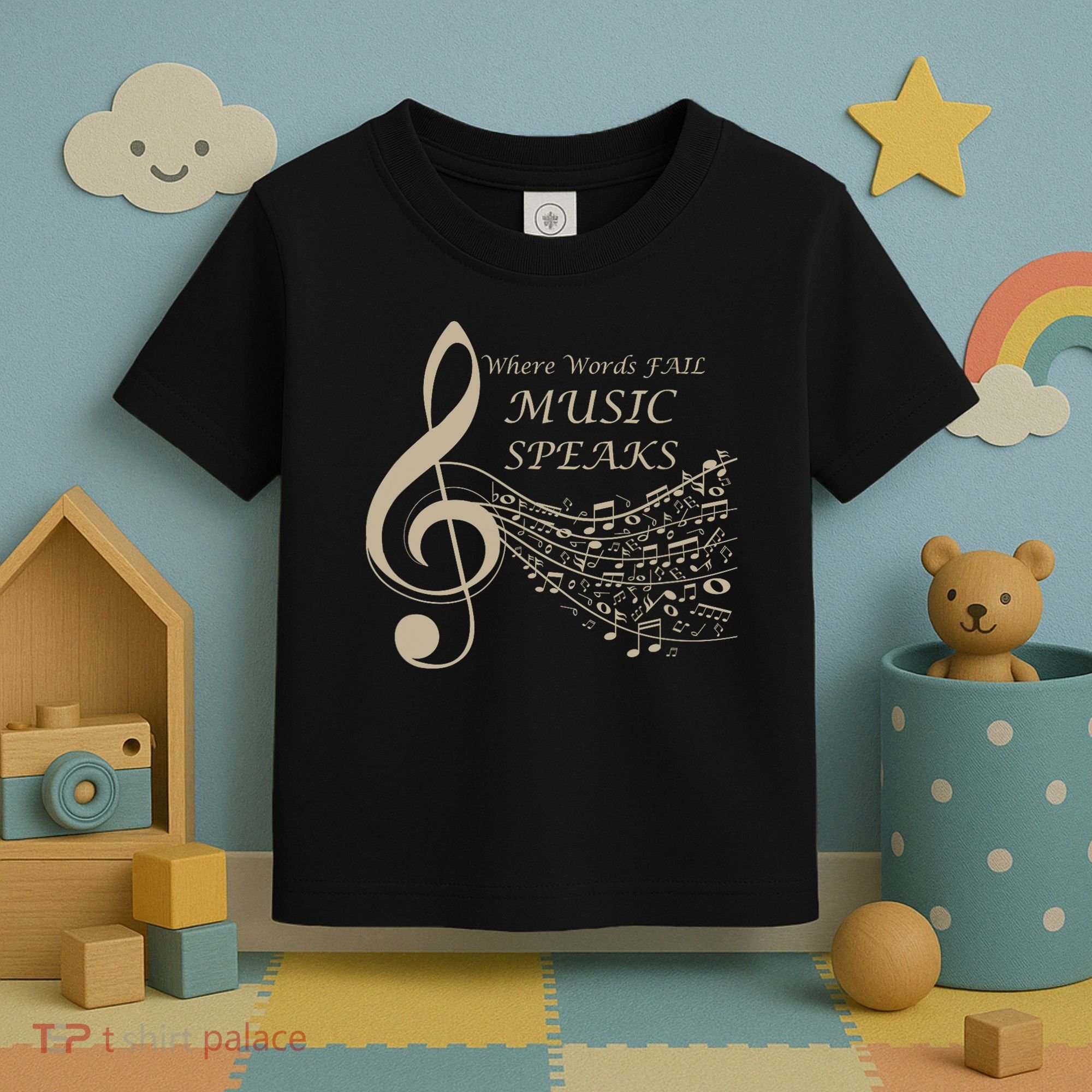 Where Words Fail Music Speaks Musical Music Notes Toddler T-Shirt