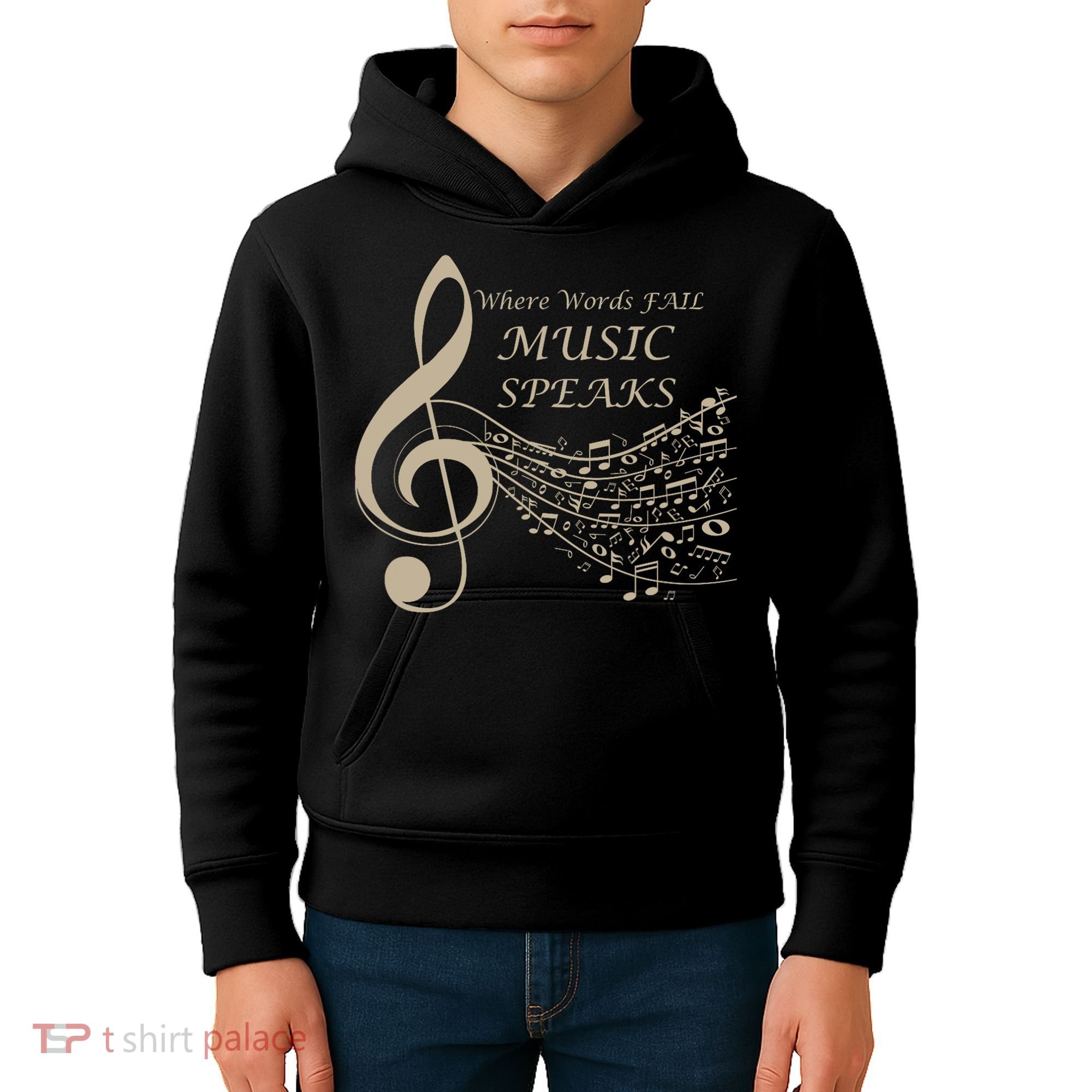 Where Words Fail Music Speaks Musical Music Notes Kids Hoodie
