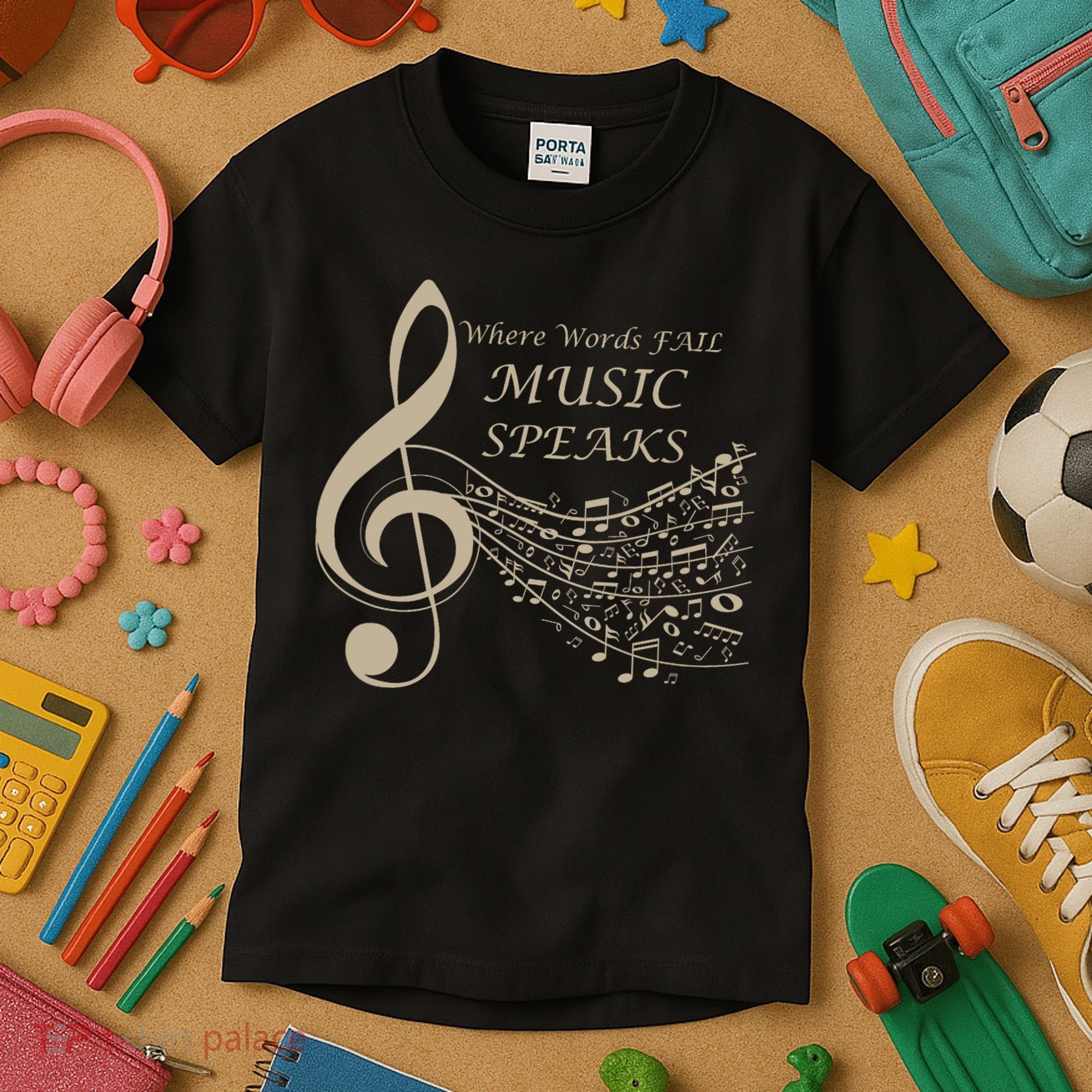 Where Words Fail Music Speaks Musical Music Notes Kids T-Shirt