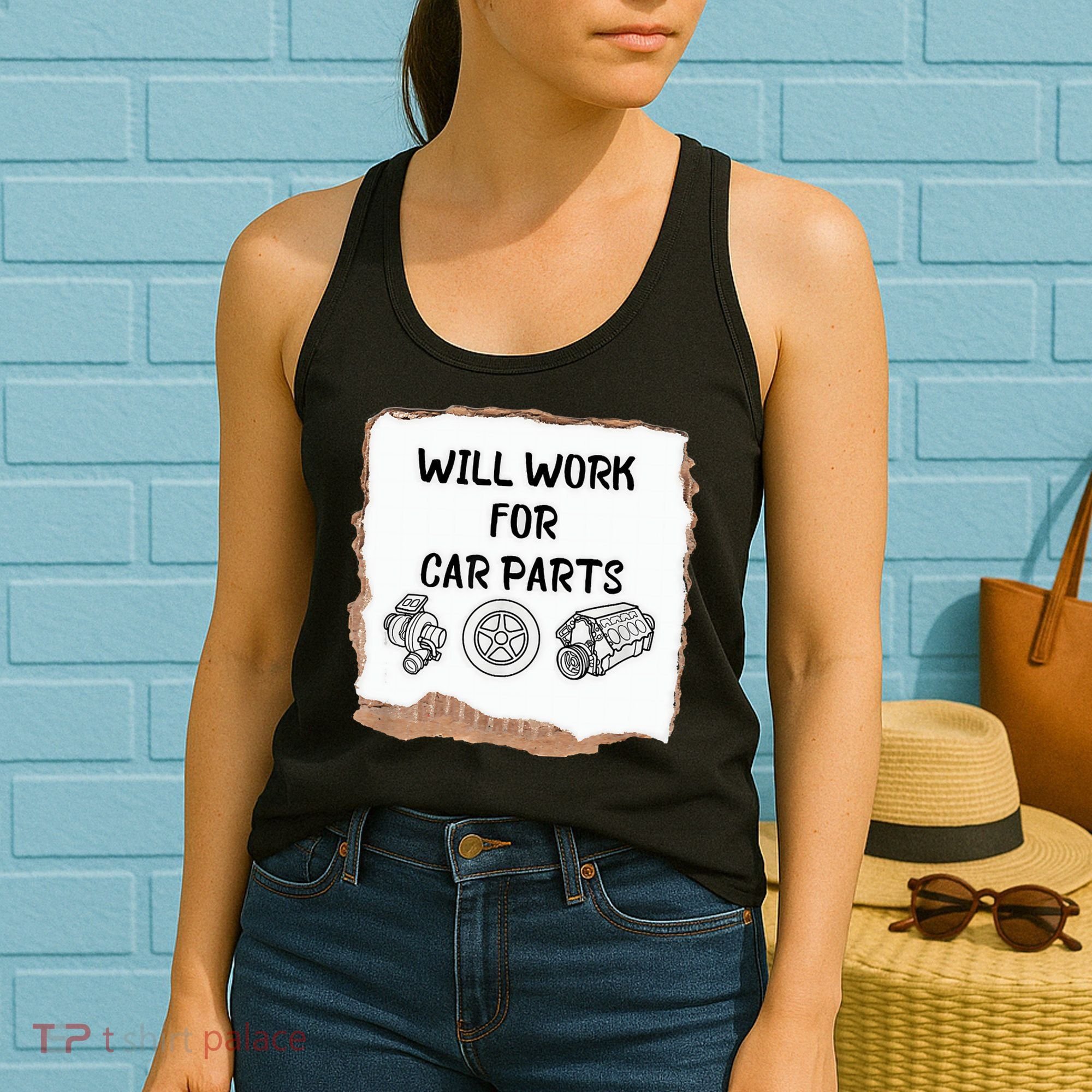 Will Work For Car Parts Car Enthusiast Muscle Car Women's Tank Top