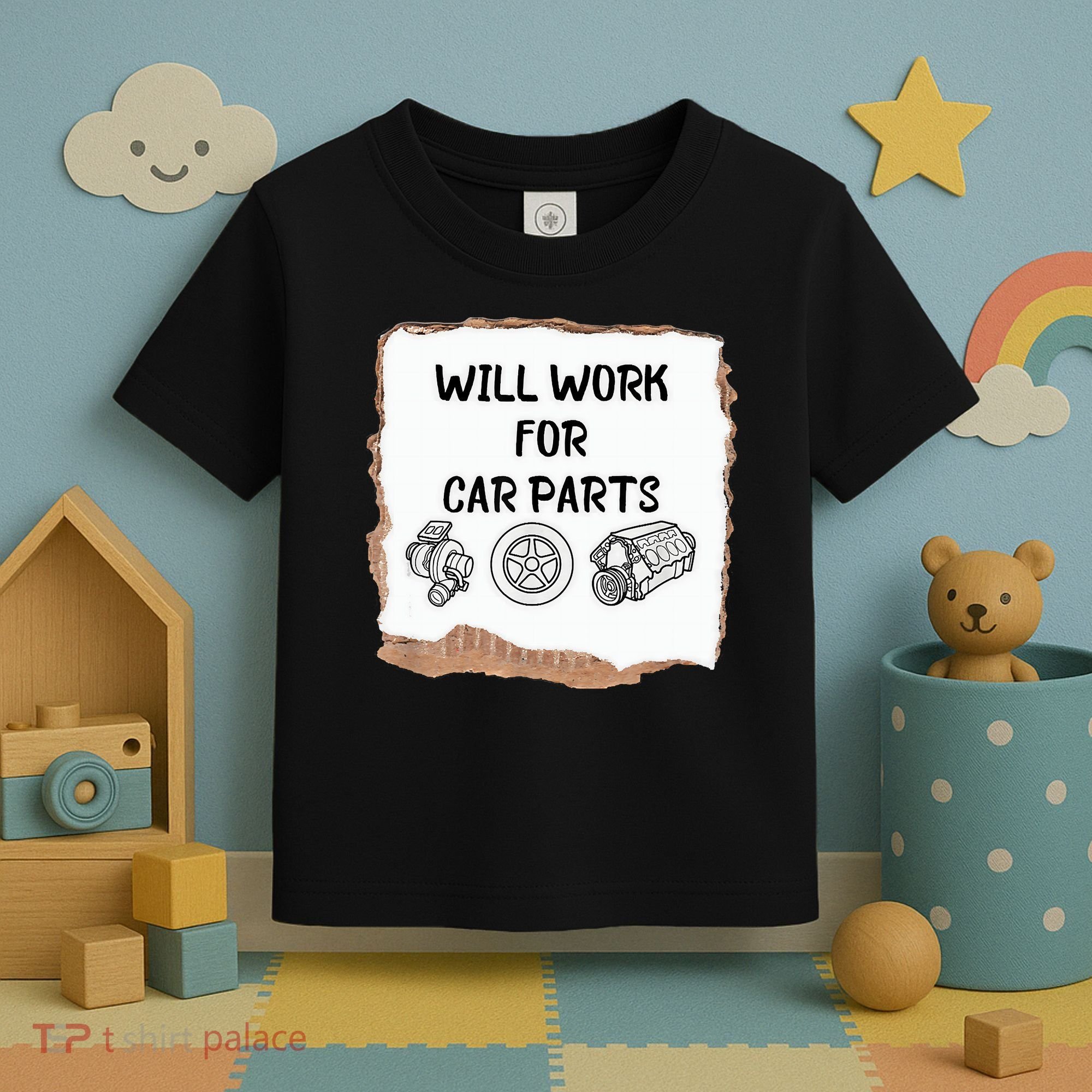 Will Work For Car Parts Car Enthusiast Muscle Car Toddler T-Shirt
