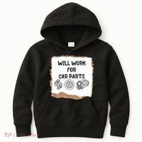 Will Work For Car Parts Car Enthusiast Muscle Car Kids Hoodie thumb 0
