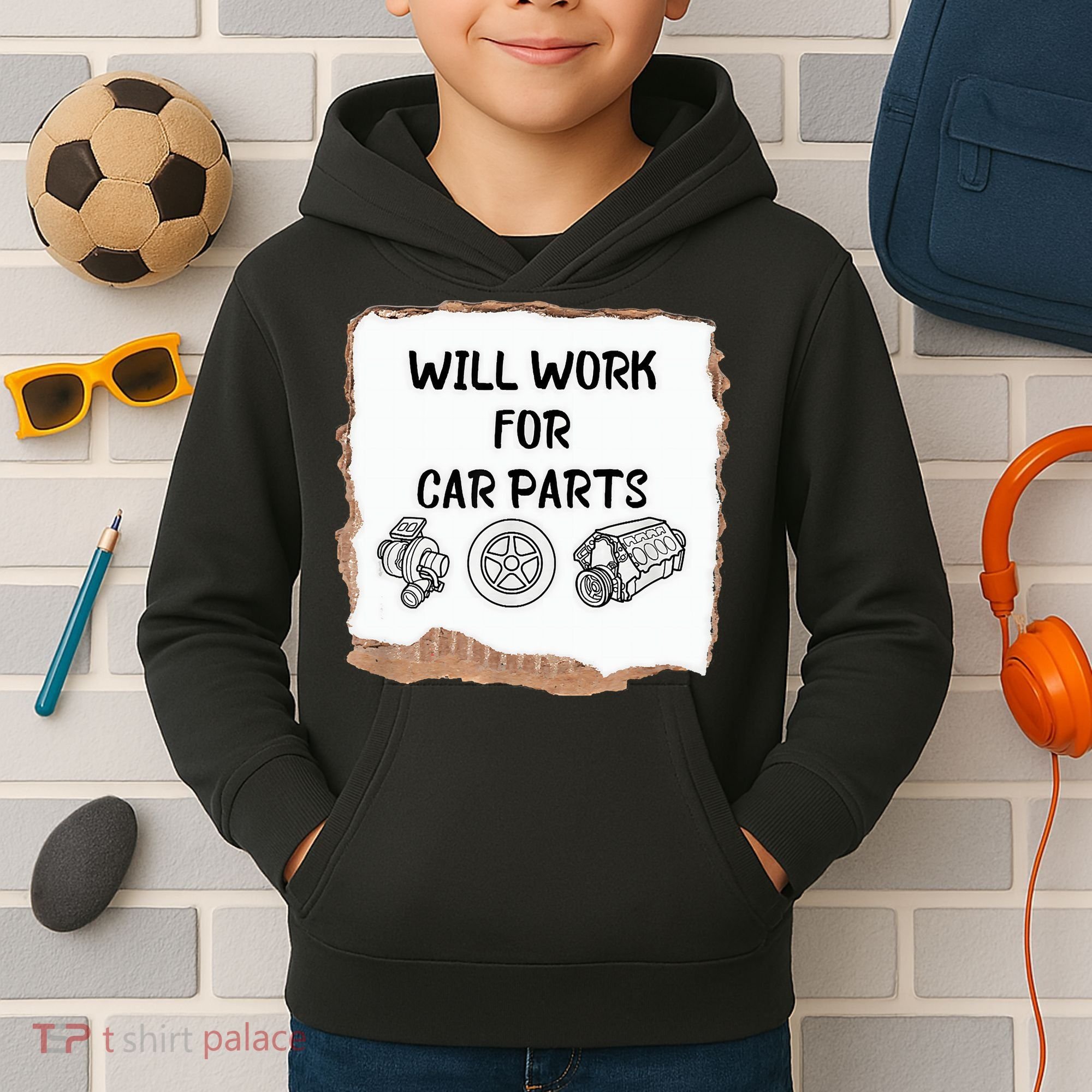 Will Work For Car Parts Car Enthusiast Muscle Car Kids Hoodie