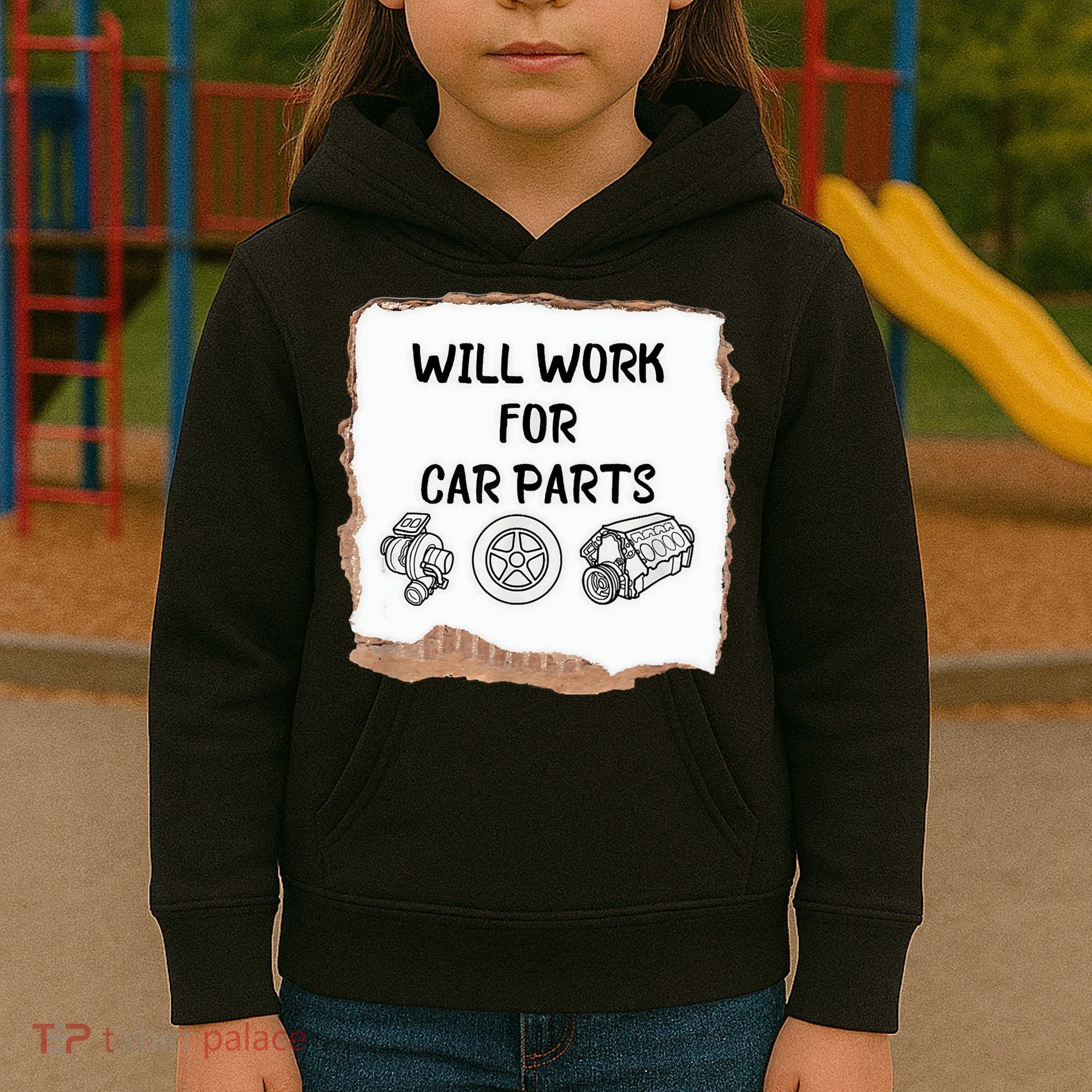 Will Work For Car Parts Car Enthusiast Muscle Car Kids Hoodie