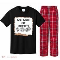 Will Work For Car Parts Car Enthusiast Muscle Car Kids Plaid Pajama Set thumb 0
