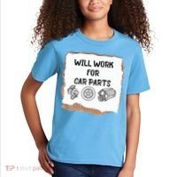 Will Work For Car Parts Car Enthusiast Muscle Car Kids T-Shirt thumb 2