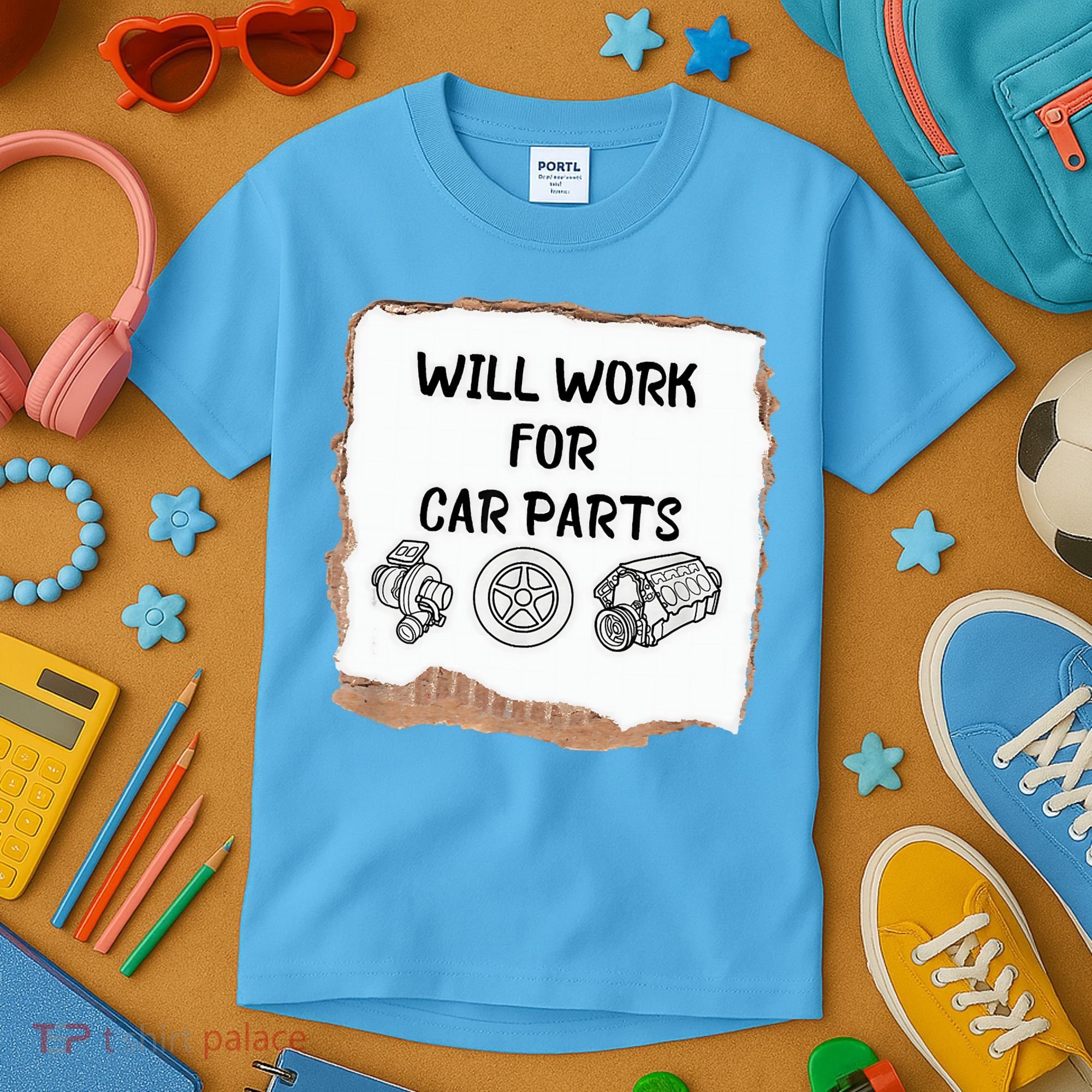 Will Work For Car Parts Car Enthusiast Muscle Car Kids T-Shirt
