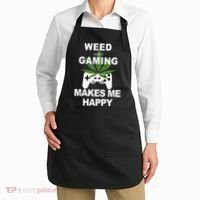 Weed While Gaming Cool Weed Lover Gamer Apron thumb 2