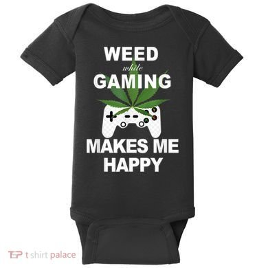 Weed While Gaming Cool Weed Lover Gamer Baby Bodysuit