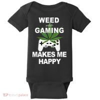 Weed While Gaming Cool Weed Lover Gamer Baby Bodysuit thumb 0