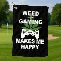 Weed While Gaming Cool Weed Lover Gamer Golf Towel thumb 1
