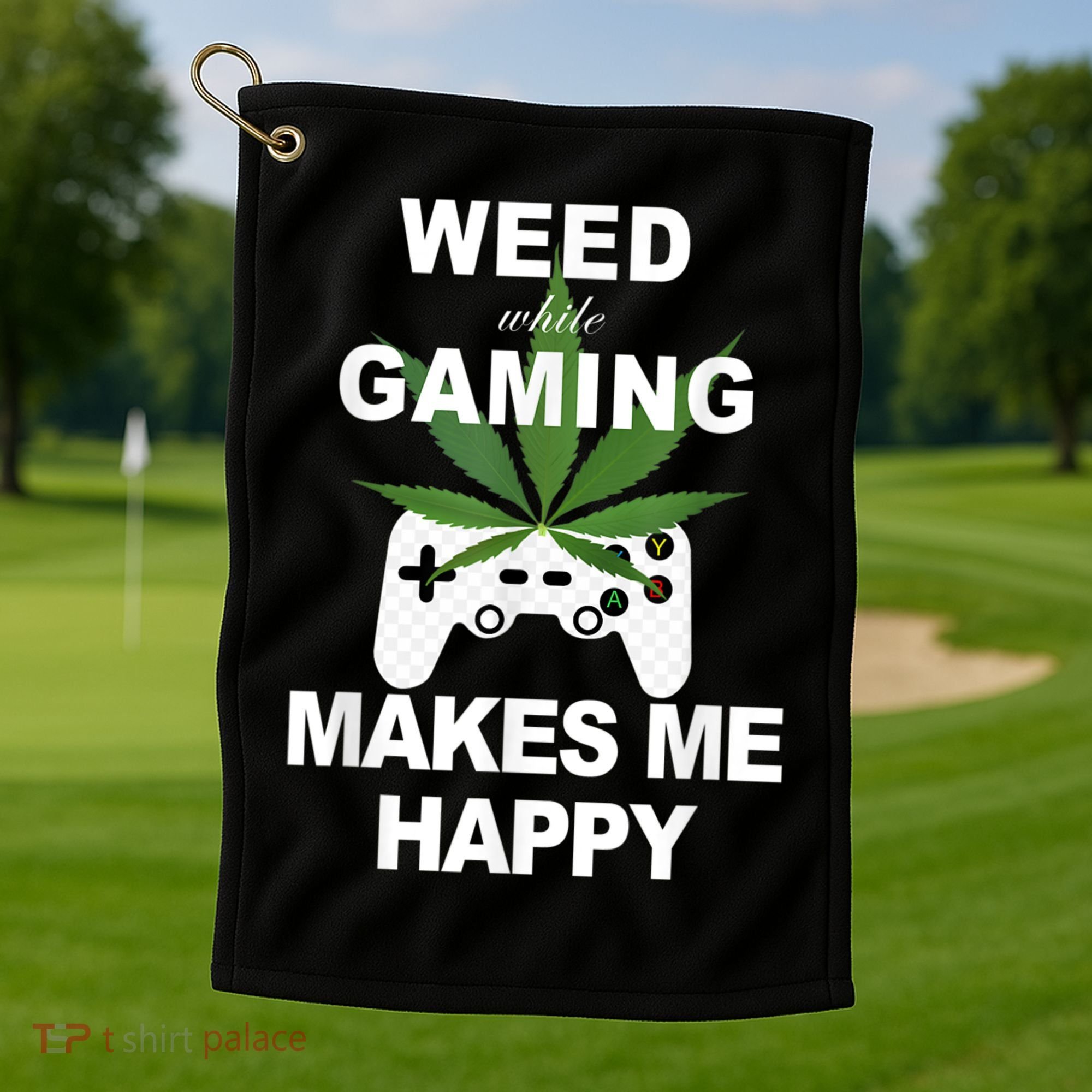 Weed While Gaming Cool Weed Lover Gamer Golf Towel