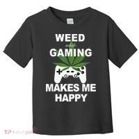 Weed While Gaming Cool Weed Lover Gamer Toddler T-Shirt thumb 0