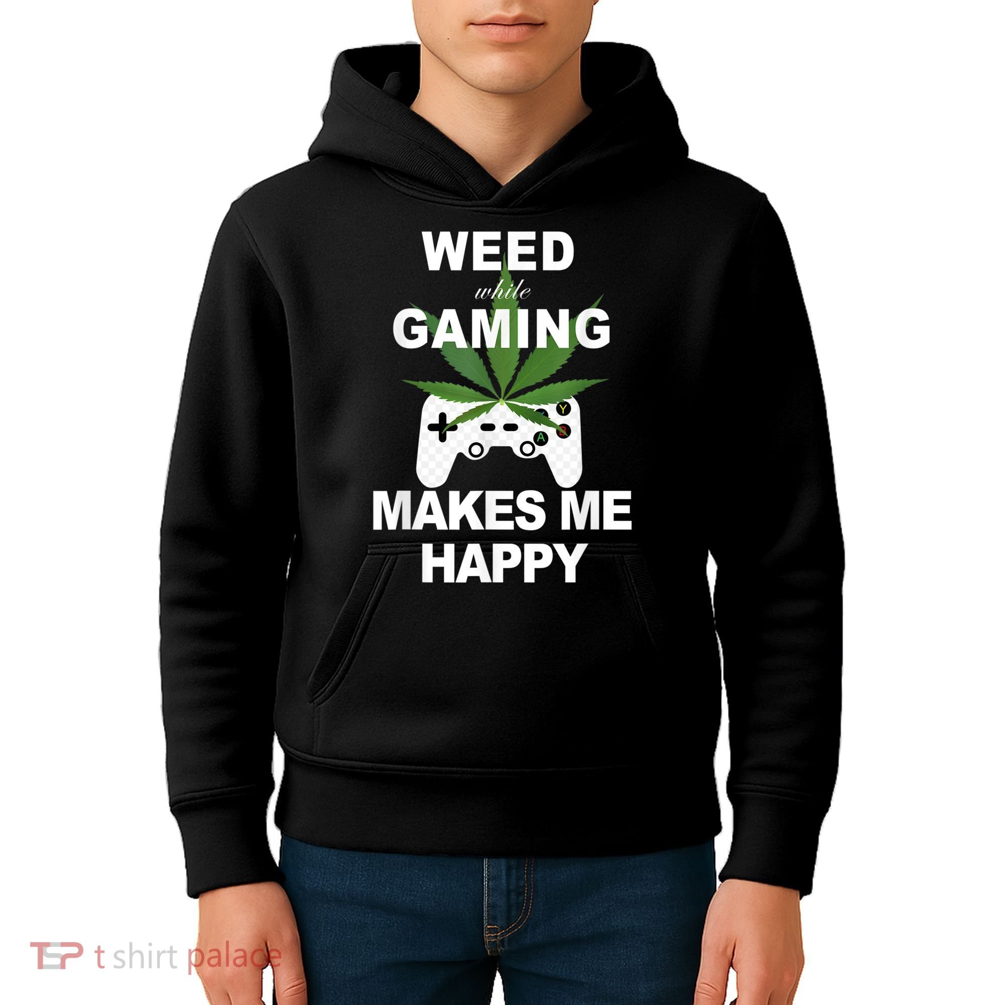 Weed While Gaming Cool Weed Lover Gamer Kids Hoodie