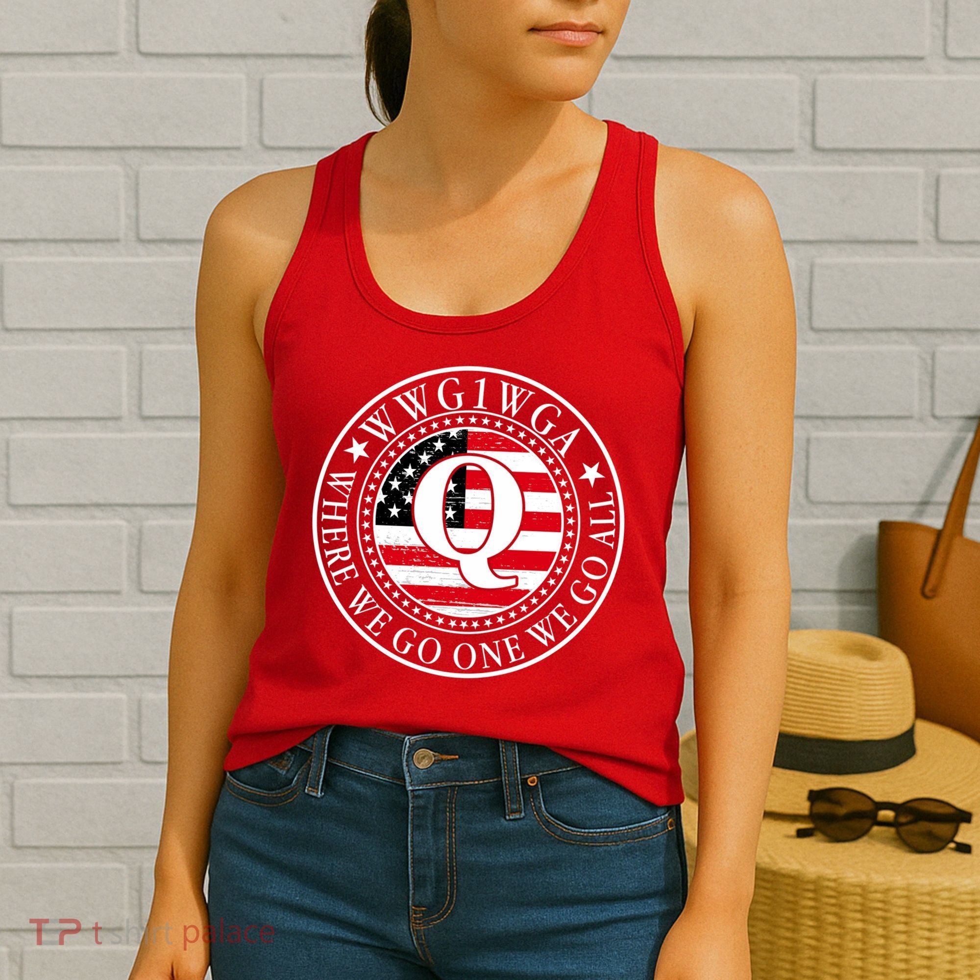 WWG1WGA Qanon Flag Emblem Women's Tank Top