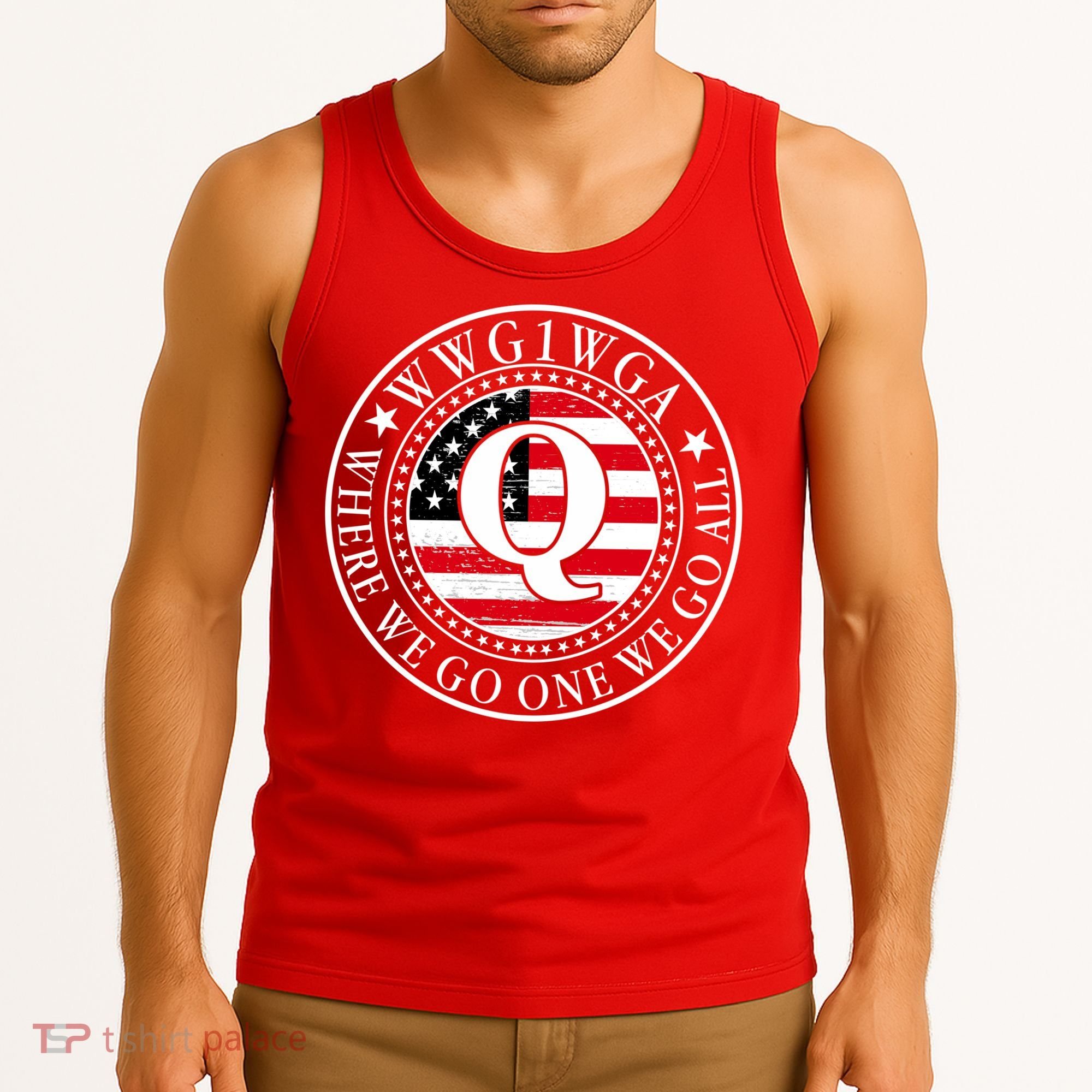 WWG1WGA Qanon Flag Emblem Tank Top