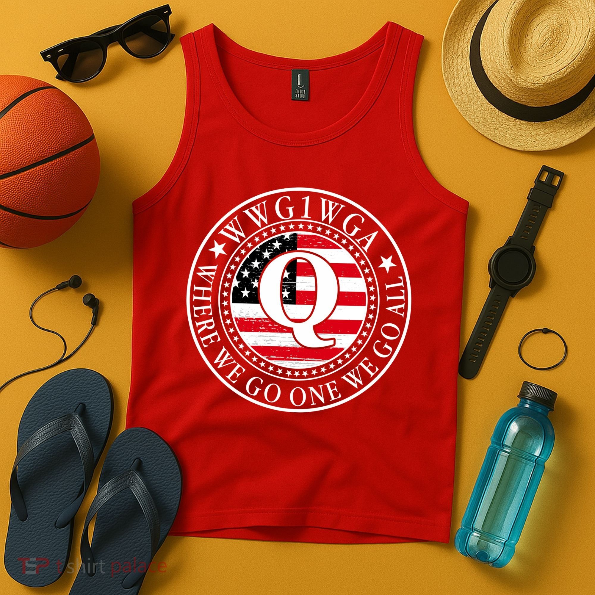 WWG1WGA Qanon Flag Emblem Tank Top