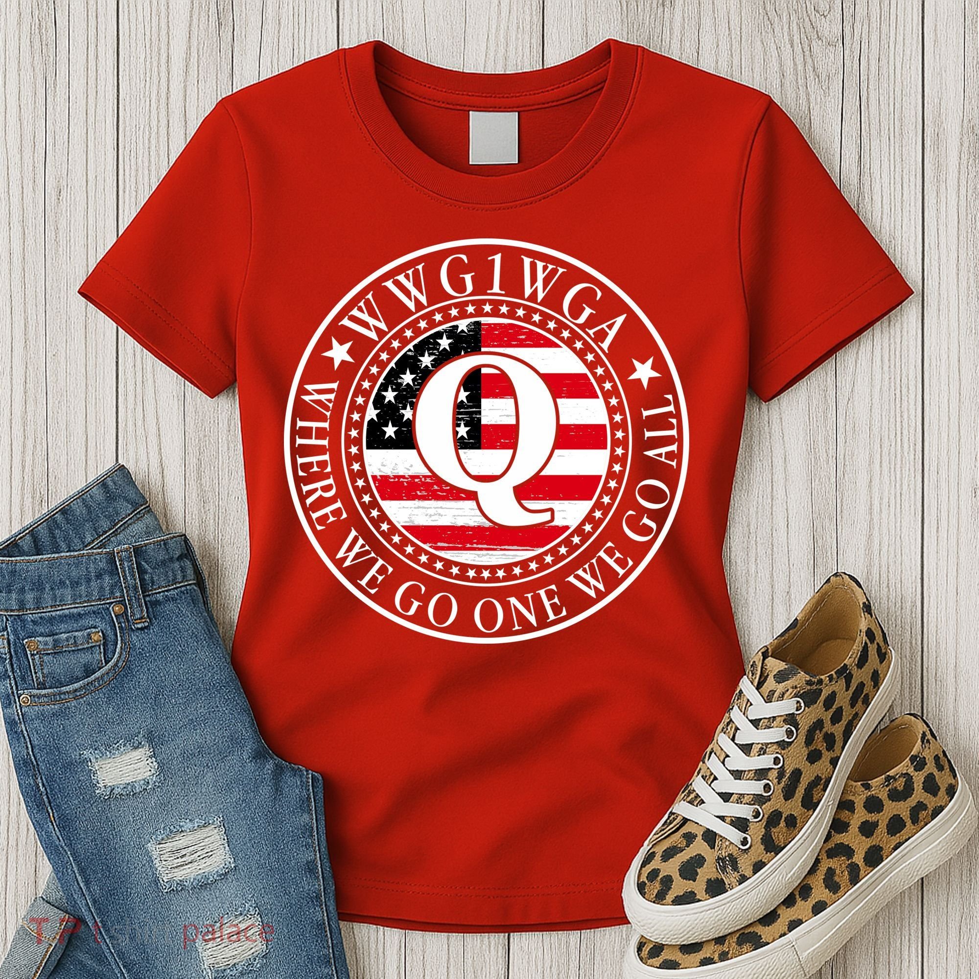 WWG1WGA Qanon Flag Emblem Women's T-Shirt