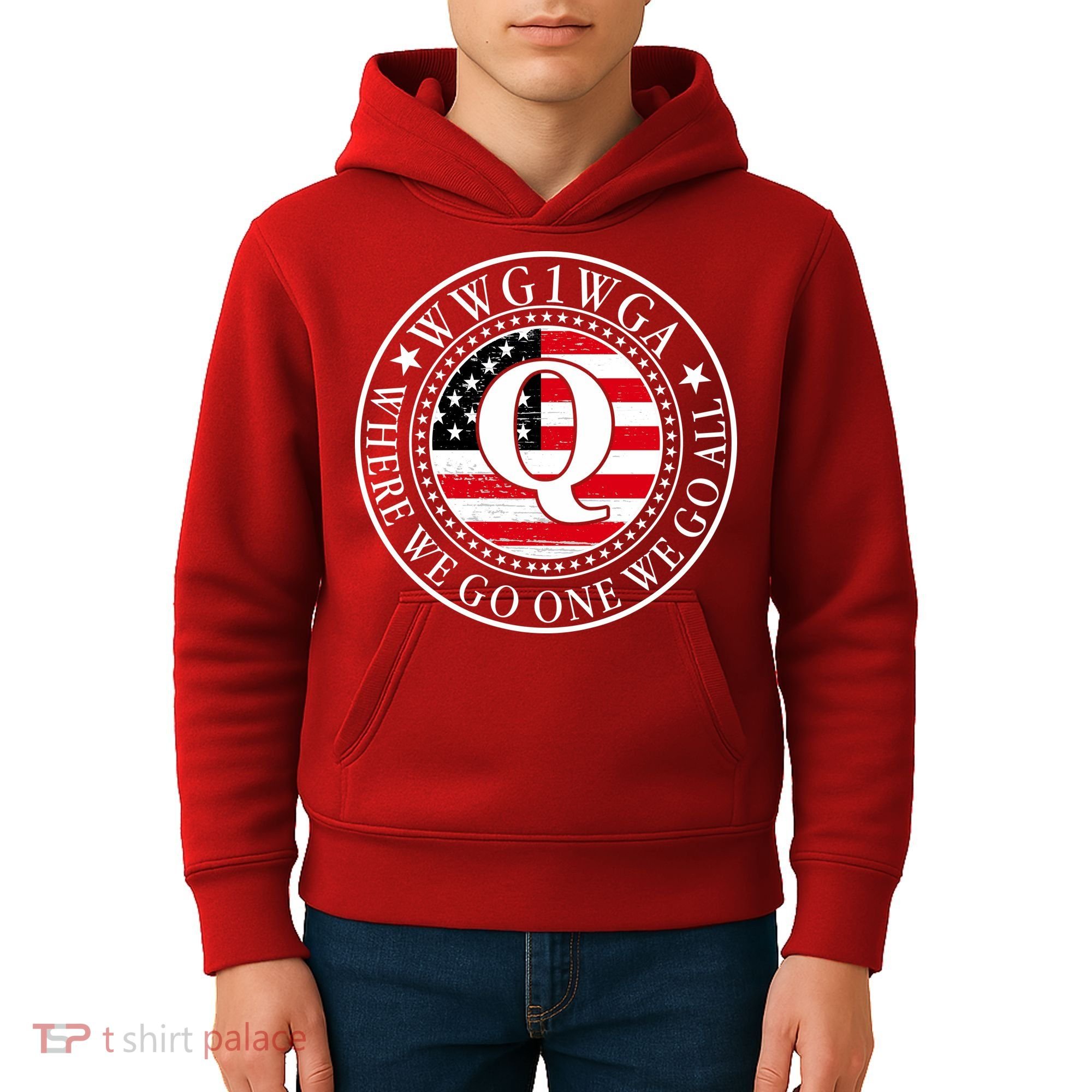 WWG1WGA Qanon Flag Emblem Kids Hoodie