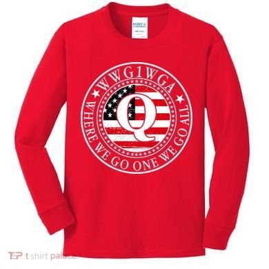 WWG1WGA Qanon Flag Emblem Kids Long Sleeve Shirt