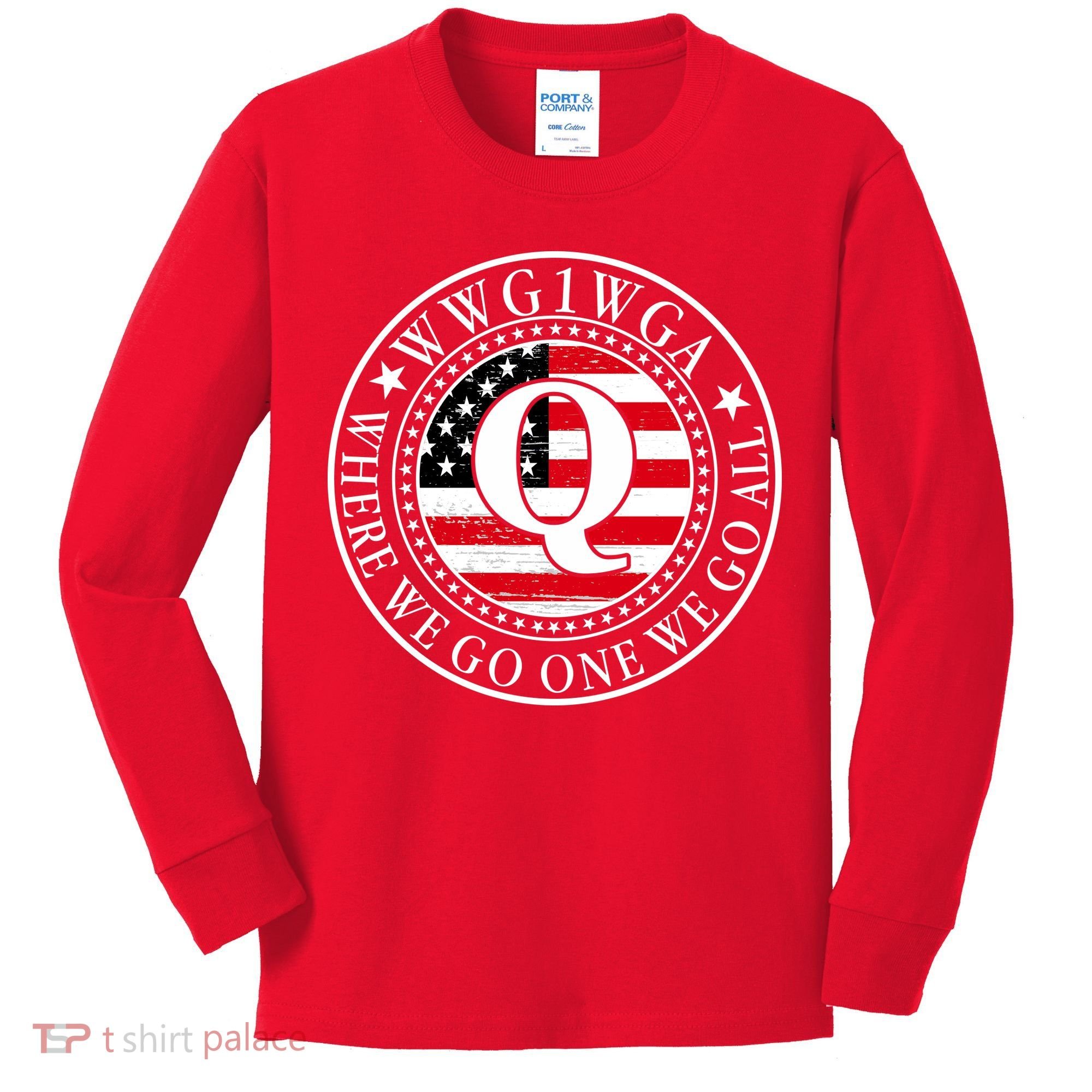 WWG1WGA Qanon Flag Emblem Kids Long Sleeve Shirt