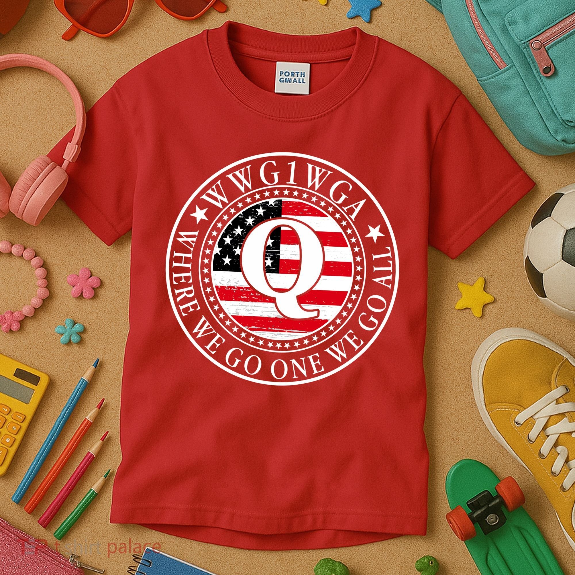 WWG1WGA Qanon Flag Emblem Kids T-Shirt