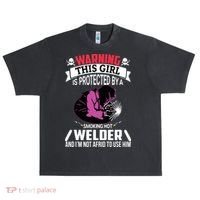 Welder Welding Girlfriend Warning This Girl Is Protected By Premium Urban Oversized Heavyweight T-Shirt thumb 0