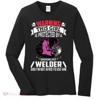 Welder Welding Girlfriend Warning This Girl Is Protected By Premium Women's Long Sleeve Shirt thumb 0