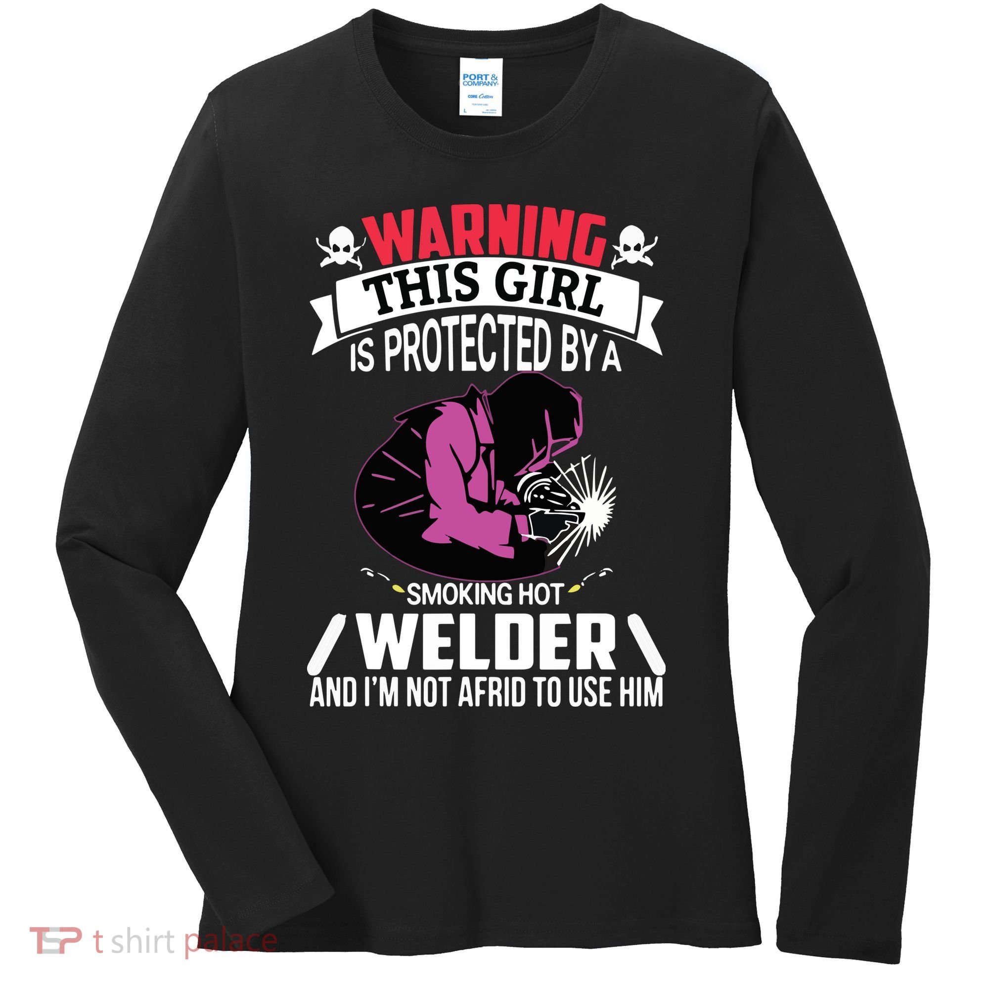 Welder Welding Girlfriend Warning This Girl Is Protected By Premium Women's Long Sleeve Shirt