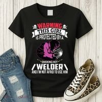 Welder Welding Girlfriend Warning This Girl Is Protected By Premium Women's T-Shirt thumb 3
