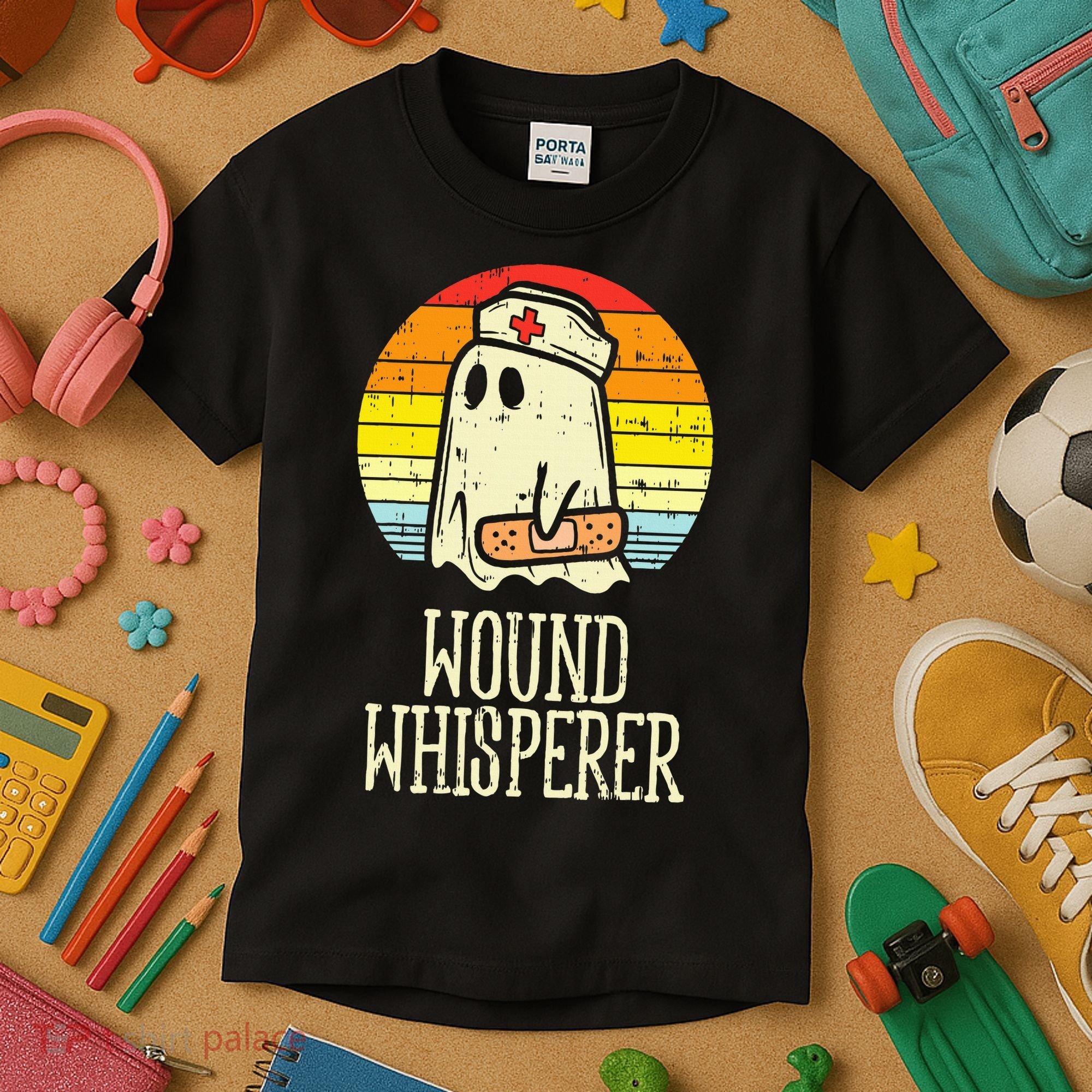 Wound Whisperer Ghost Nurse Boo Halloween Nursing RN Kids T-Shirt
