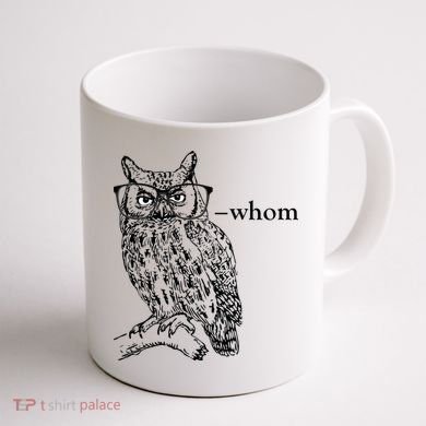 Who Whom Grammar Owl Funny Coffee Mug back