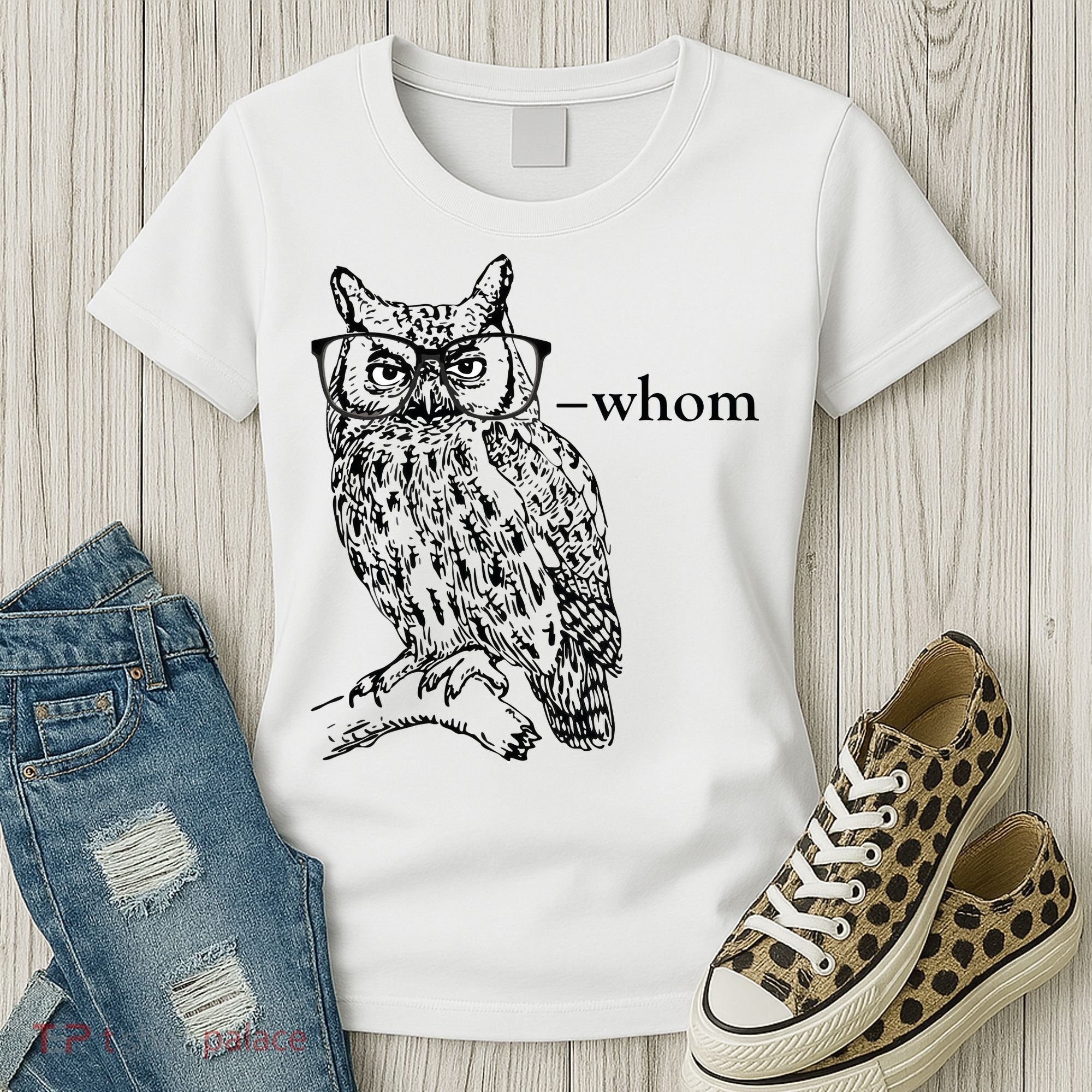 Who Whom Grammar Owl Funny Women's T-Shirt