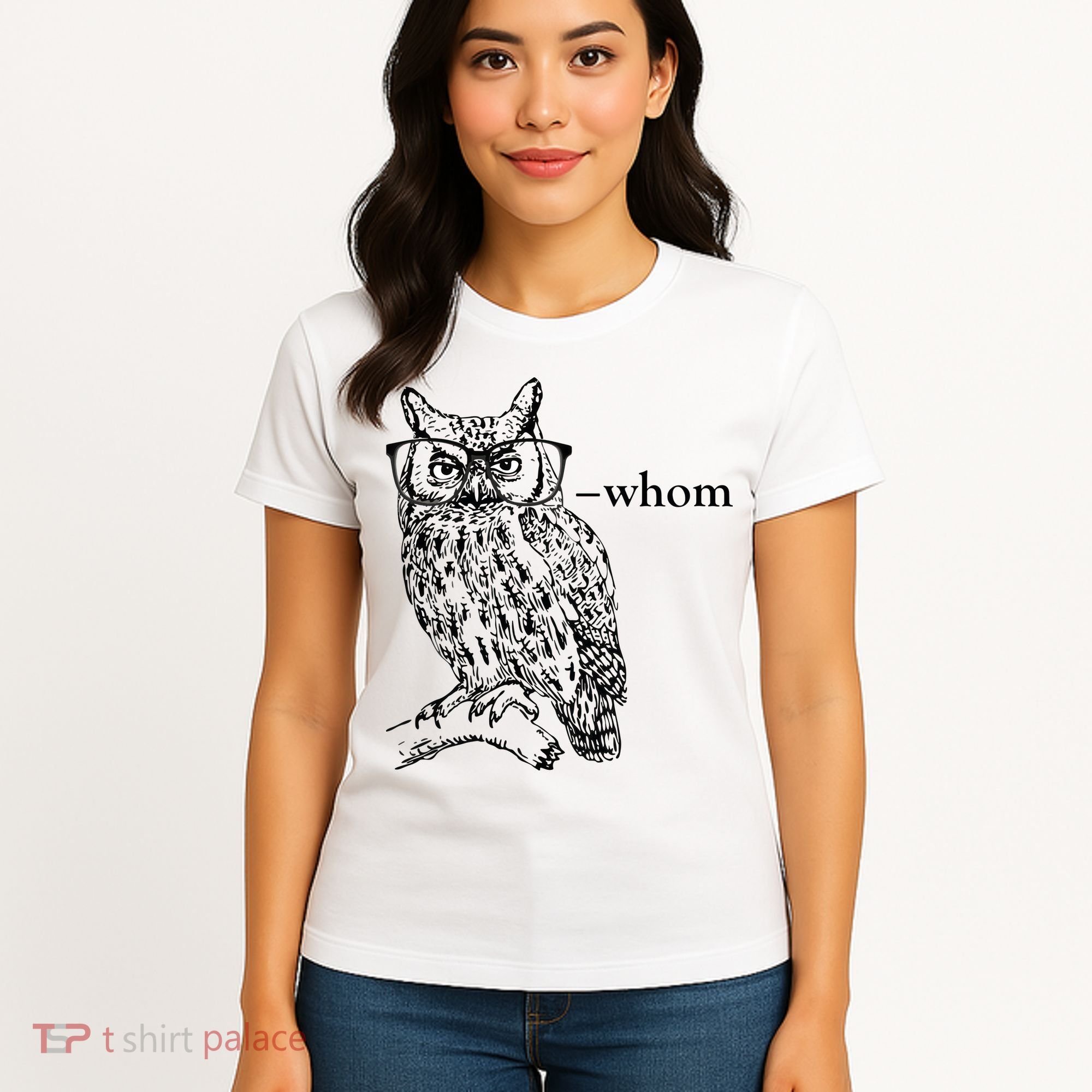 Who Whom Grammar Owl Funny Women's T-Shirt