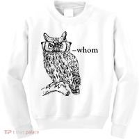 Who Whom Grammar Owl Funny Kids Sweatshirt thumb 0