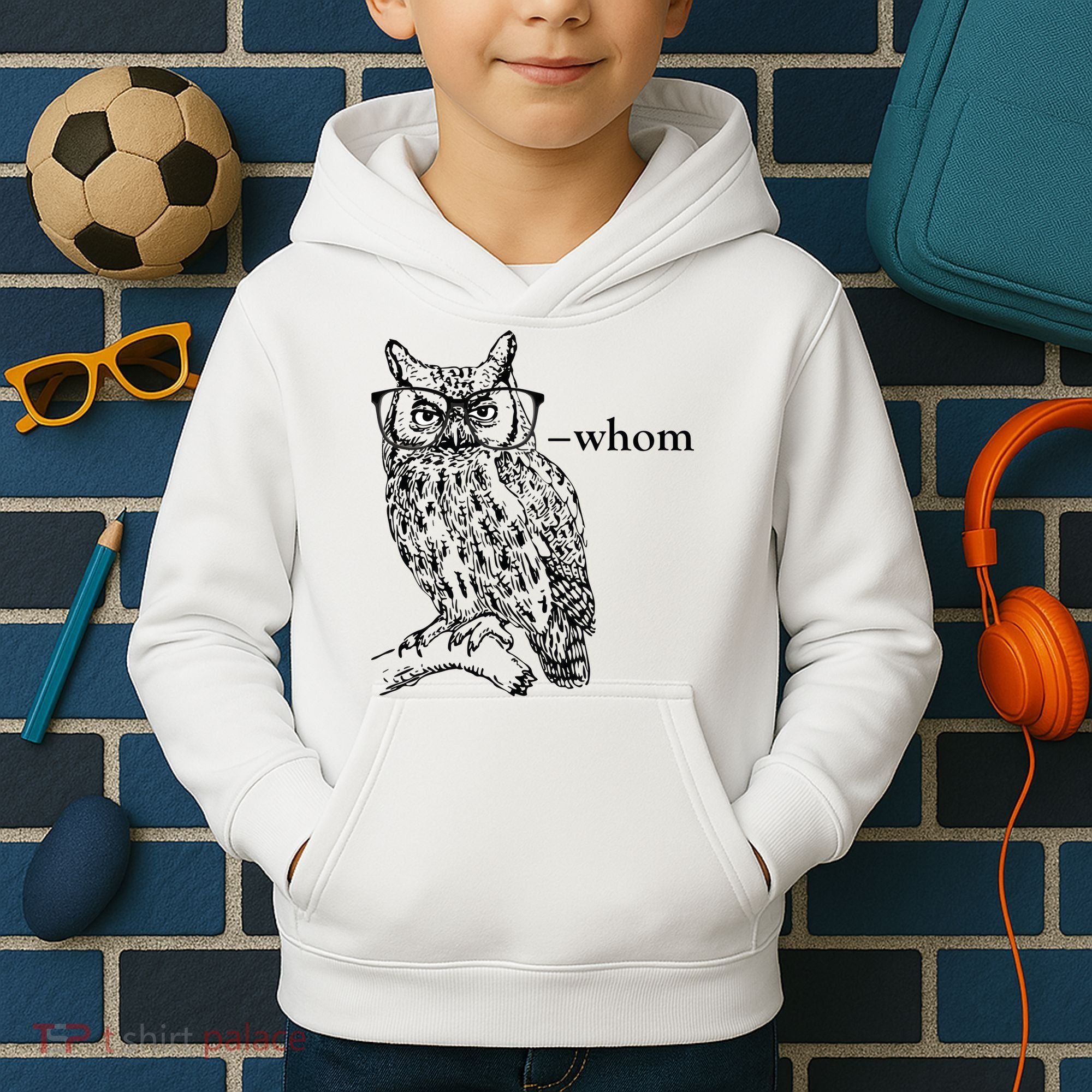 Who Whom Grammar Owl Funny Kids Hoodie