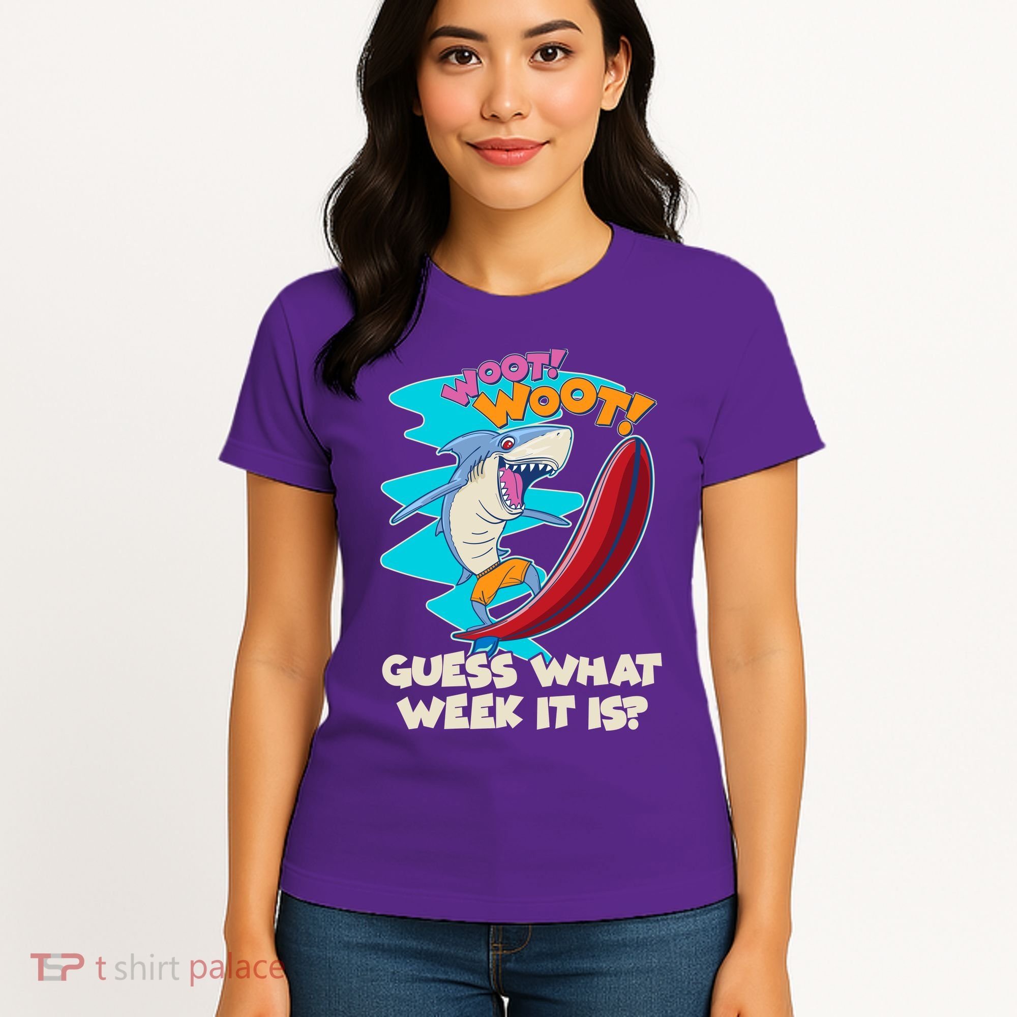 Woot Woot Guess What Week It Is Surfing Shark Women's T-Shirt